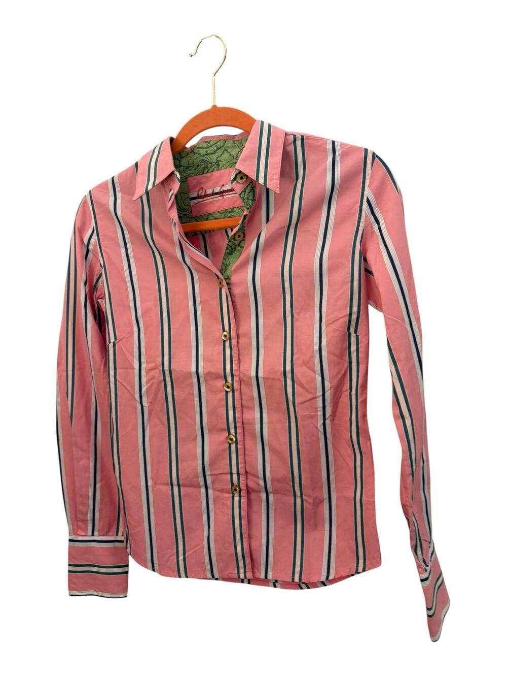 Robert Graham Women's Size 2 Pink /White Stripe Button Up Shirt Flip Cuff Preppy